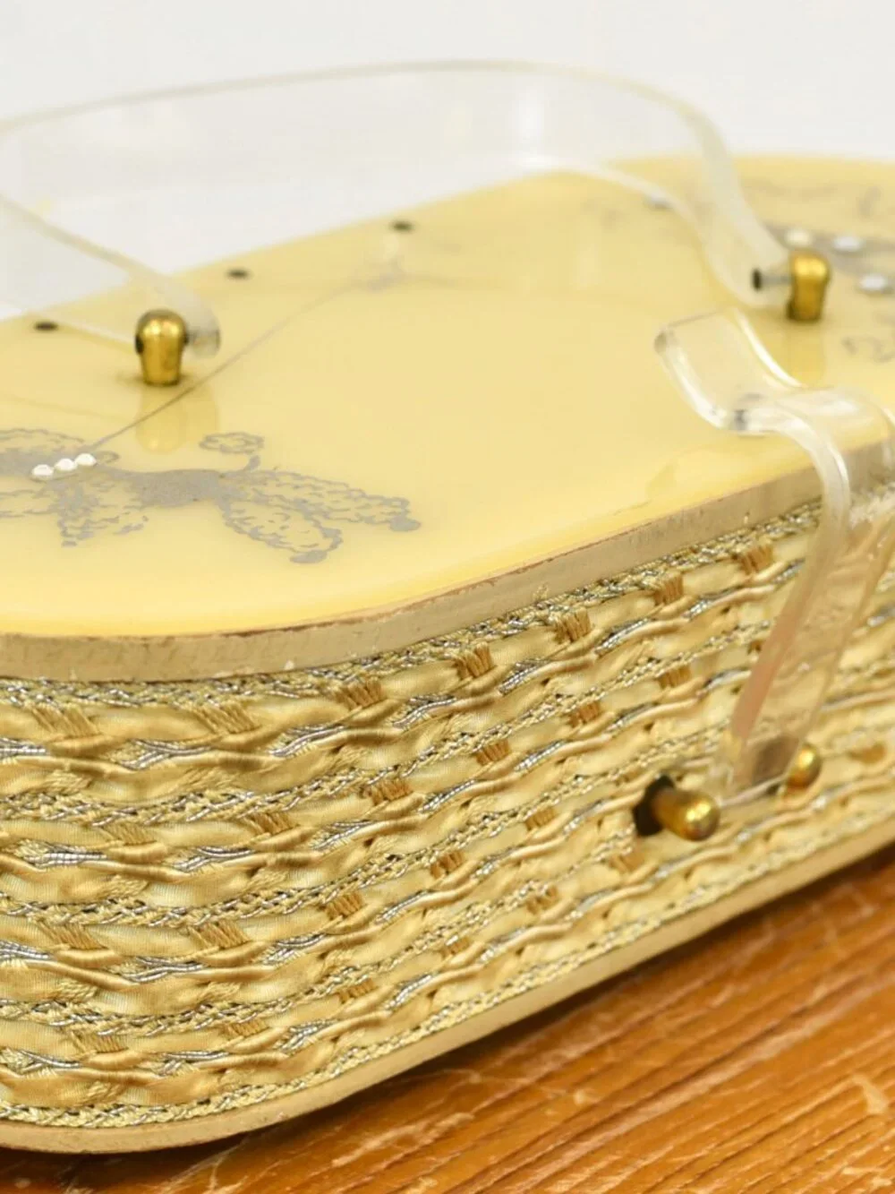 Vintage 1950s Lucite French Poodle Rhinestone Miami Hand Painted Box Purse - Picture 8 of 16